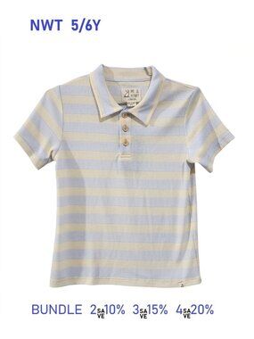 Me & Henry Stripe Polo Ribbed Cotton Short Sleeve top - size 5/6Y